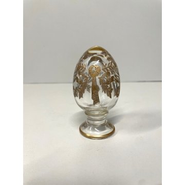 ANTICO UOVO VETRO DECORO INCISO ORO ZECCHINO COLLECTIBLE SCULPTURE 9 cm/h '900