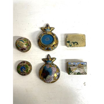 SET 3 SCATOLINE MINIATURE BRONZO CLOISONNE SCATOLE SMALTO POLICROMO Cina '900