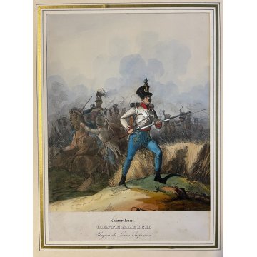 COPPIA ANTICA LITOGRAFIA 1840 STAMPA ACQUARELLATA SOLDATI UNIFORME FANTERIA '900