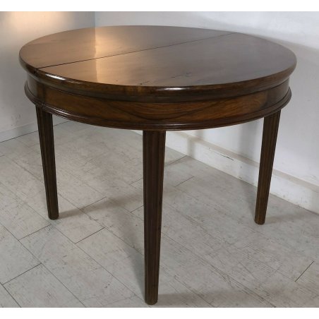 ANTICO TAVOLO ROTONDO IMPERO ALLUNGABILE DA PRANZO NOCE MASSELLO EPOCA 4 GAMBE+1
