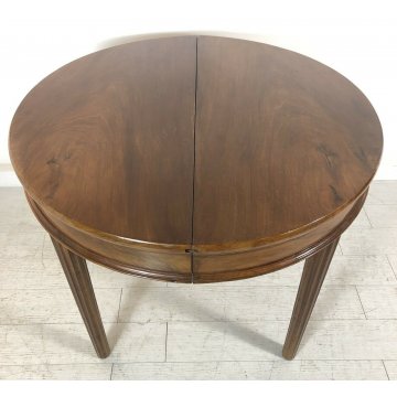 ANTICO TAVOLO ROTONDO IMPERO ALLUNGABILE DA PRANZO NOCE MASSELLO EPOCA 4 GAMBE+1