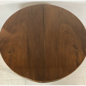 ANTICO TAVOLO ROTONDO IMPERO ALLUNGABILE DA PRANZO NOCE MASSELLO EPOCA 4 GAMBE+1