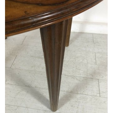 ANTICO TAVOLO ROTONDO IMPERO ALLUNGABILE DA PRANZO NOCE MASSELLO EPOCA 4 GAMBE+1