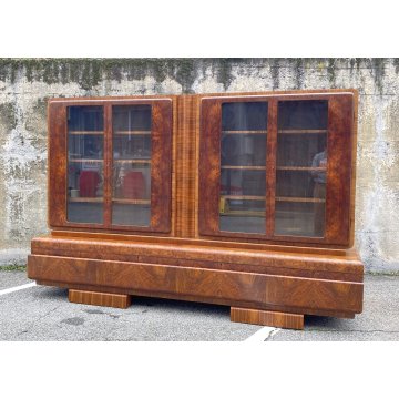 ANTICA CREDENZA ART DECO ANNI 30/40 VETRINA ARMADIO SIDEBOARD LEGNO RADICA VETRO