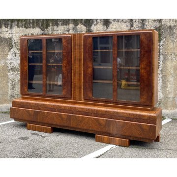 ANTICA CREDENZA ART DECO ANNI 30/40 VETRINA ARMADIO SIDEBOARD LEGNO RADICA VETRO