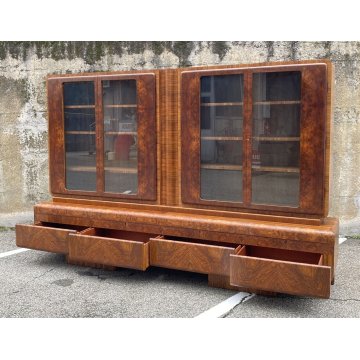 ANTICA CREDENZA ART DECO ANNI 30/40 VETRINA ARMADIO SIDEBOARD LEGNO RADICA VETRO