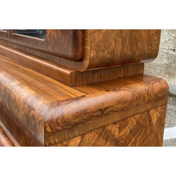 ANTICA CREDENZA ART DECO ANNI 30/40 VETRINA ARMADIO SIDEBOARD LEGNO RADICA VETRO