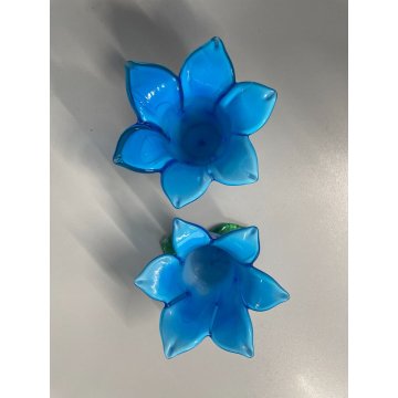 SET VASO FIORI e PORTACANDELE VOTIVO VETRO Murano TULIPANO COROLLA AZZURRA '70