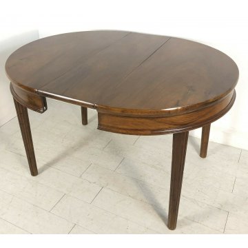 ANTICO TAVOLO ROTONDO IMPERO ALLUNGABILE DA PRANZO NOCE MASSELLO EPOCA 4 GAMBE+1