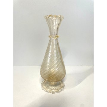 VASO FIORI VETRO MURANO BAROVIER & TOSO PIEDE BOCCA ONDULATA INCLUSIONI ORO  '40