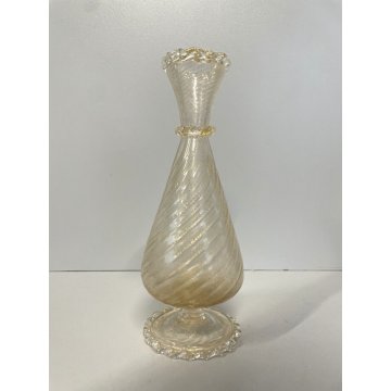 VASO FIORI VETRO MURANO BAROVIER & TOSO PIEDE BOCCA ONDULATA INCLUSIONI ORO  '40