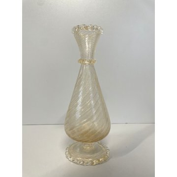 VASO FIORI VETRO MURANO BAROVIER & TOSO PIEDE BOCCA ONDULATA INCLUSIONI ORO  '40