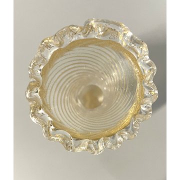 VASO FIORI VETRO MURANO BAROVIER & TOSO PIEDE BOCCA ONDULATA INCLUSIONI ORO  '40