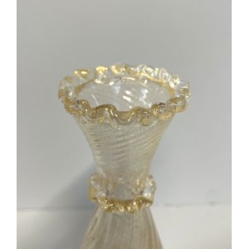 VASO FIORI VETRO MURANO BAROVIER & TOSO PIEDE BOCCA ONDULATA INCLUSIONI ORO  '40