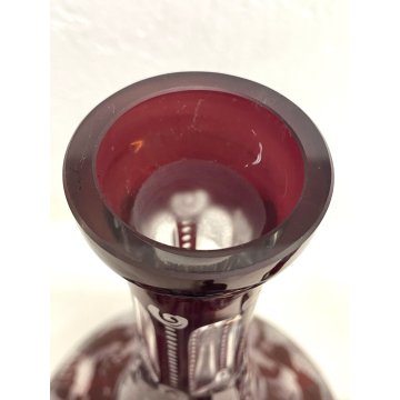 ANTICO DECANTER e VASO con COPERCHIO CRISTALLO BOEMIA ROSSO RUBINO CUT to CLEAR