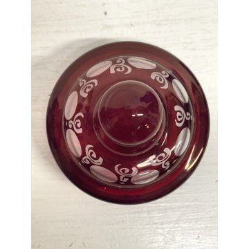 ANTICO DECANTER e VASO con COPERCHIO CRISTALLO BOEMIA ROSSO RUBINO CUT to CLEAR