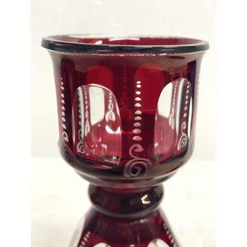 ANTICO DECANTER e VASO con COPERCHIO CRISTALLO BOEMIA ROSSO RUBINO CUT to CLEAR