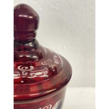 ANTICO DECANTER e VASO con COPERCHIO CRISTALLO BOEMIA ROSSO RUBINO CUT to CLEAR