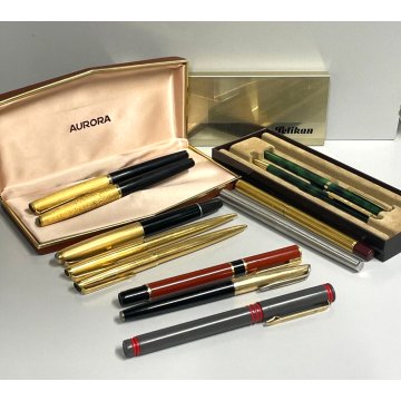 LOTTO 12pz PENNE WATERMAN AURORA PELIKAN PARKER FOUNTAIN PEN BALLPOINT DORATA