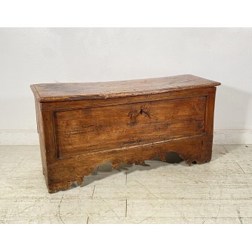 ANTICA PICCOLA CASSAPANCA LEGNO NOCE PANCA BAULE EPOCA 1800 RUSTICA PIEMONTESE