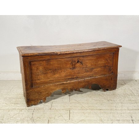 ANTICA PICCOLA CASSAPANCA LEGNO NOCE PANCA BAULE EPOCA 1800 RUSTICA PIEMONTESE