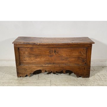 ANTICA PICCOLA CASSAPANCA LEGNO NOCE PANCA BAULE EPOCA 1800 RUSTICA PIEMONTESE