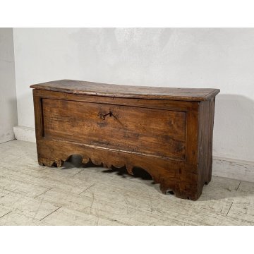 ANTICA PICCOLA CASSAPANCA LEGNO NOCE PANCA BAULE EPOCA 1800 RUSTICA PIEMONTESE