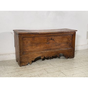 ANTICA PICCOLA CASSAPANCA LEGNO NOCE PANCA BAULE EPOCA 1800 RUSTICA PIEMONTESE