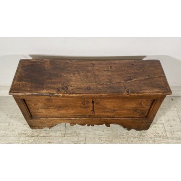 ANTICA PICCOLA CASSAPANCA LEGNO NOCE PANCA BAULE EPOCA 1800 RUSTICA PIEMONTESE