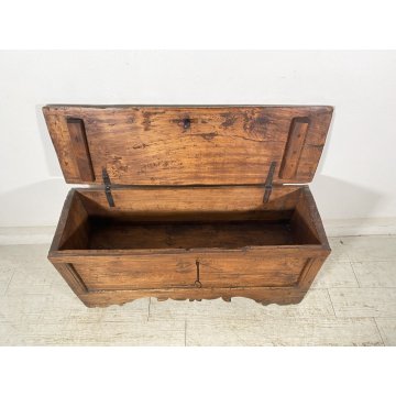 ANTICA PICCOLA CASSAPANCA LEGNO NOCE PANCA BAULE EPOCA 1800 RUSTICA PIEMONTESE