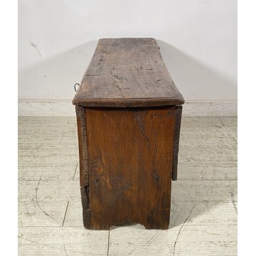 ANTICA PICCOLA CASSAPANCA LEGNO NOCE PANCA BAULE EPOCA 1800 RUSTICA PIEMONTESE