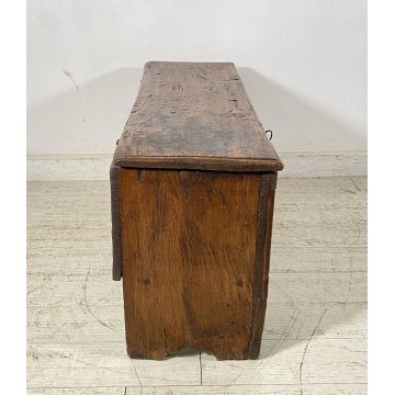 ANTICA PICCOLA CASSAPANCA LEGNO NOCE PANCA BAULE EPOCA 1800 RUSTICA PIEMONTESE