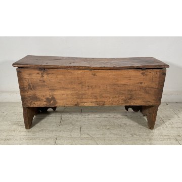 ANTICA PICCOLA CASSAPANCA LEGNO NOCE PANCA BAULE EPOCA 1800 RUSTICA PIEMONTESE