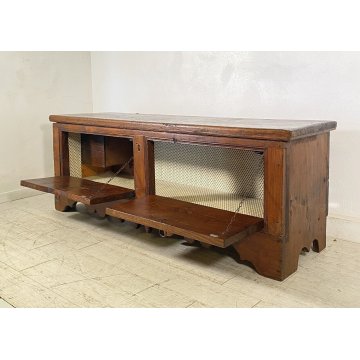 ANTICA CASSAPANCA PORTA TELEVISIONE 2 ANTE LEGNO ABETE PANCA BAULE EPOCA 1800