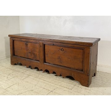 ANTICA CASSAPANCA PORTA TELEVISIONE 2 ANTE LEGNO ABETE PANCA BAULE EPOCA 1800