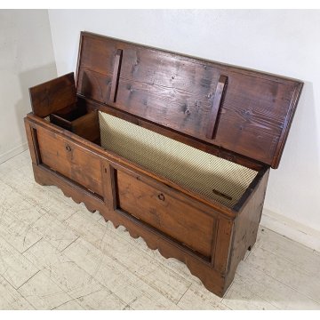 ANTICA CASSAPANCA PORTA TELEVISIONE 2 ANTE LEGNO ABETE PANCA BAULE EPOCA 1800