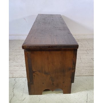 ANTICA CASSAPANCA PORTA TELEVISIONE 2 ANTE LEGNO ABETE PANCA BAULE EPOCA 1800