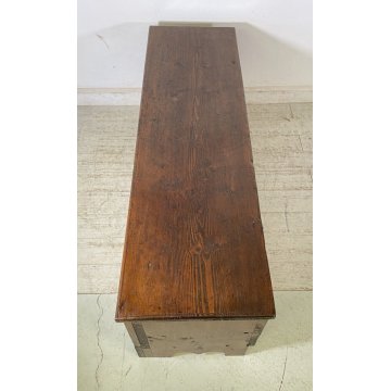 ANTICA CASSAPANCA PORTA TELEVISIONE 2 ANTE LEGNO ABETE PANCA BAULE EPOCA 1800