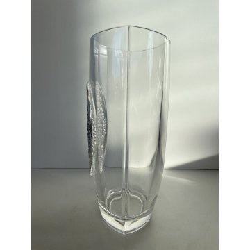 VASO CRISTALLO a TASCA DECORO SBALZO LAMINA ARGENTATA CRYSTAL VINTAGE VASE '900