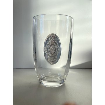 VASO CRISTALLO a TASCA DECORO SBALZO LAMINA ARGENTATA CRYSTAL VINTAGE VASE '900