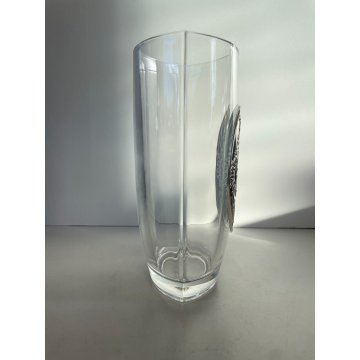 VASO CRISTALLO a TASCA DECORO SBALZO LAMINA ARGENTATA CRYSTAL VINTAGE VASE '900