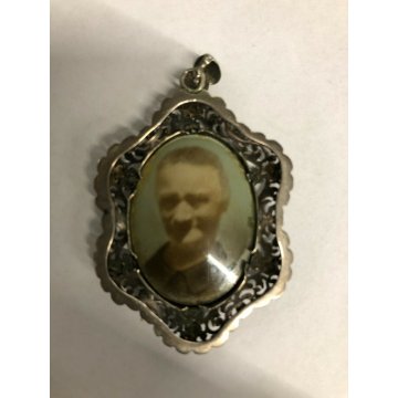 ANTICO GRANDE CIONDOLO GIOIELLO PORTAFOTO ORO ARGENTO FILIGRANA