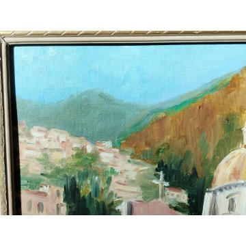 ANTICO QUADRO firmato DIPINTO PAESAGGIO Chiesa Santa Maria Assunta 1956 POSITANO