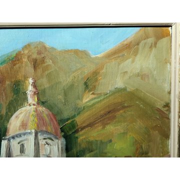 ANTICO QUADRO firmato DIPINTO PAESAGGIO Chiesa Santa Maria Assunta 1956 POSITANO