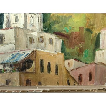 ANTICO QUADRO firmato DIPINTO PAESAGGIO Chiesa Santa Maria Assunta 1956 POSITANO