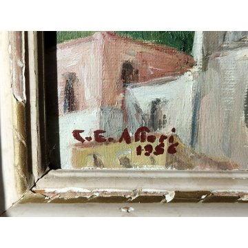 ANTICO QUADRO firmato DIPINTO PAESAGGIO Chiesa Santa Maria Assunta 1956 POSITANO