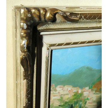 ANTICO QUADRO firmato DIPINTO PAESAGGIO Chiesa Santa Maria Assunta 1956 POSITANO