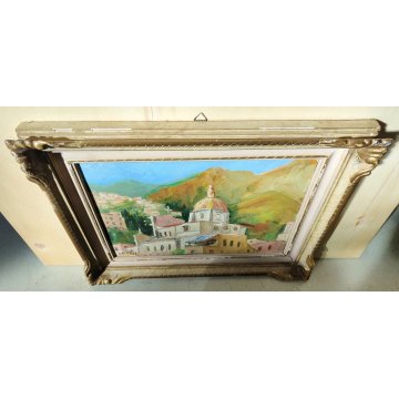 ANTICO QUADRO firmato DIPINTO PAESAGGIO Chiesa Santa Maria Assunta 1956 POSITANO