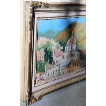 ANTICO QUADRO firmato DIPINTO PAESAGGIO Chiesa Santa Maria Assunta 1956 POSITANO