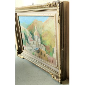 ANTICO QUADRO firmato DIPINTO PAESAGGIO Chiesa Santa Maria Assunta 1956 POSITANO